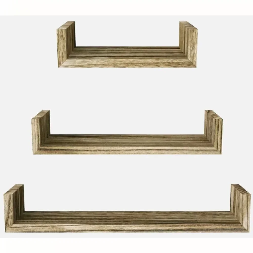 U Shelves - Set of 3 Shelves - Torched Finish - Brown - 3 Different Sizes